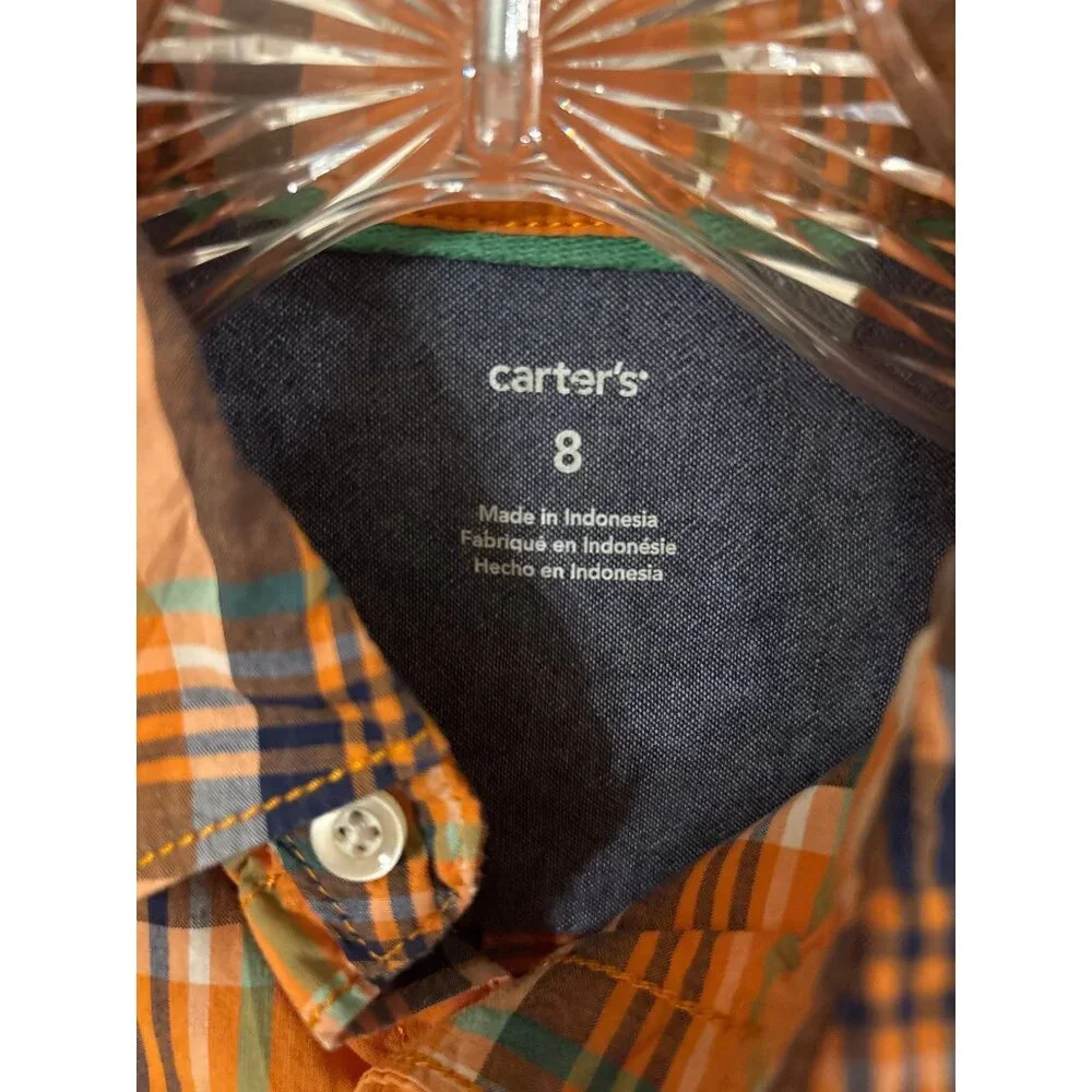 Carter’s boy, size 8‎ cotton machine, washable button down collared plaid shirt